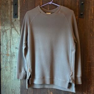 Varley Gray Crewneck Sweater with Zipper Details